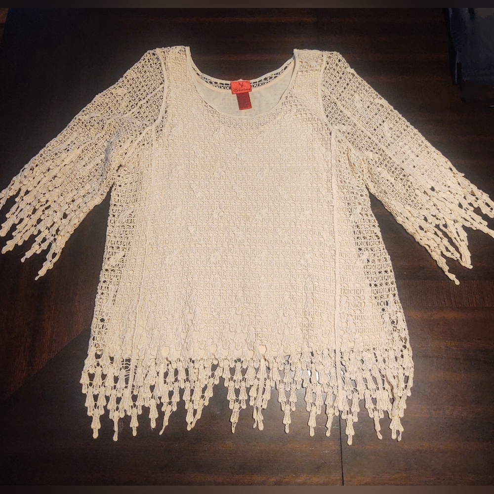 Vtg V Cristina Lace Overlay Blouse Ivory Sz L - Picture 10 of 10